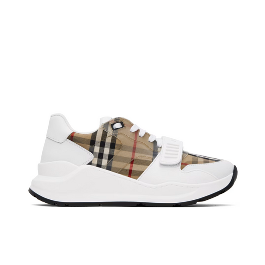 BURBERRY Tan & White Check Sneakers