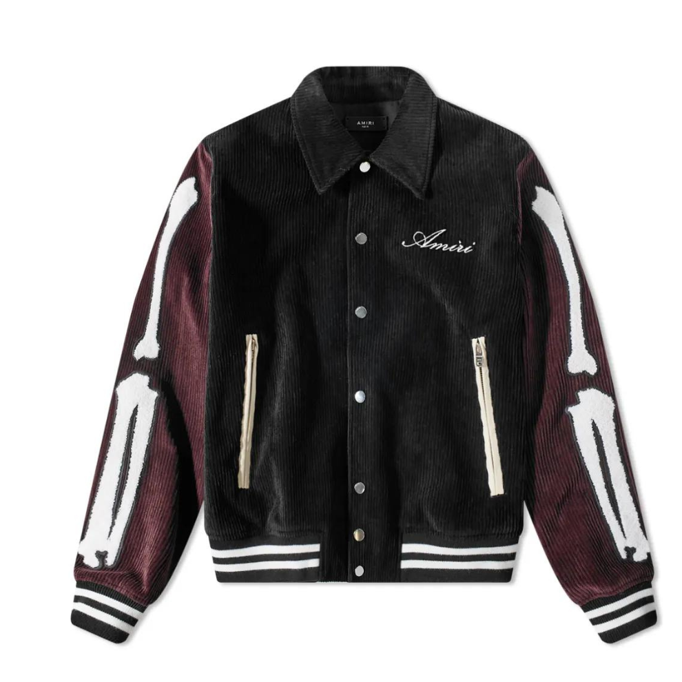 AMIRI CORDUROY BONES VARSITY JACKET Black & Burgundy