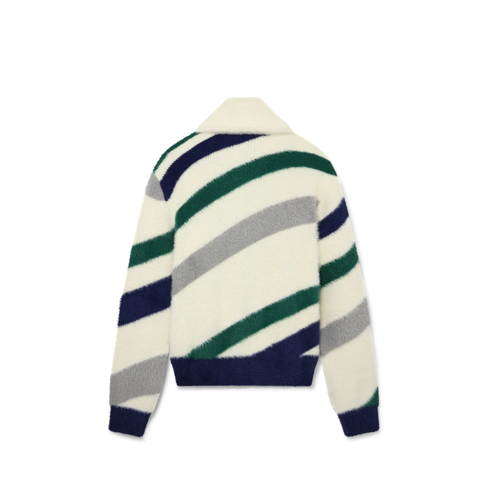Casablanca Diagonal Striped Fluffy Zip Up Jumper