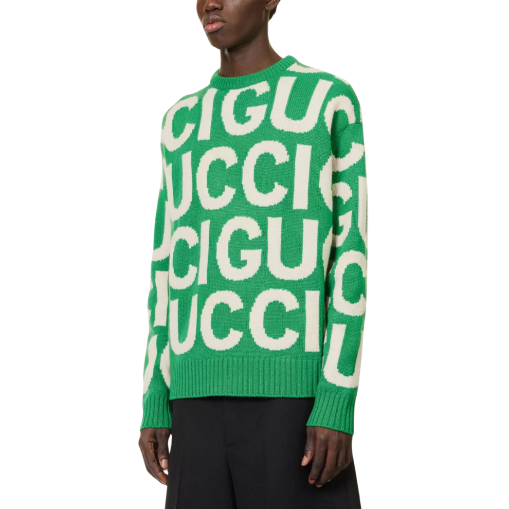 GUCCI Logo-intarsia relaxed-fit wool-knit jumper