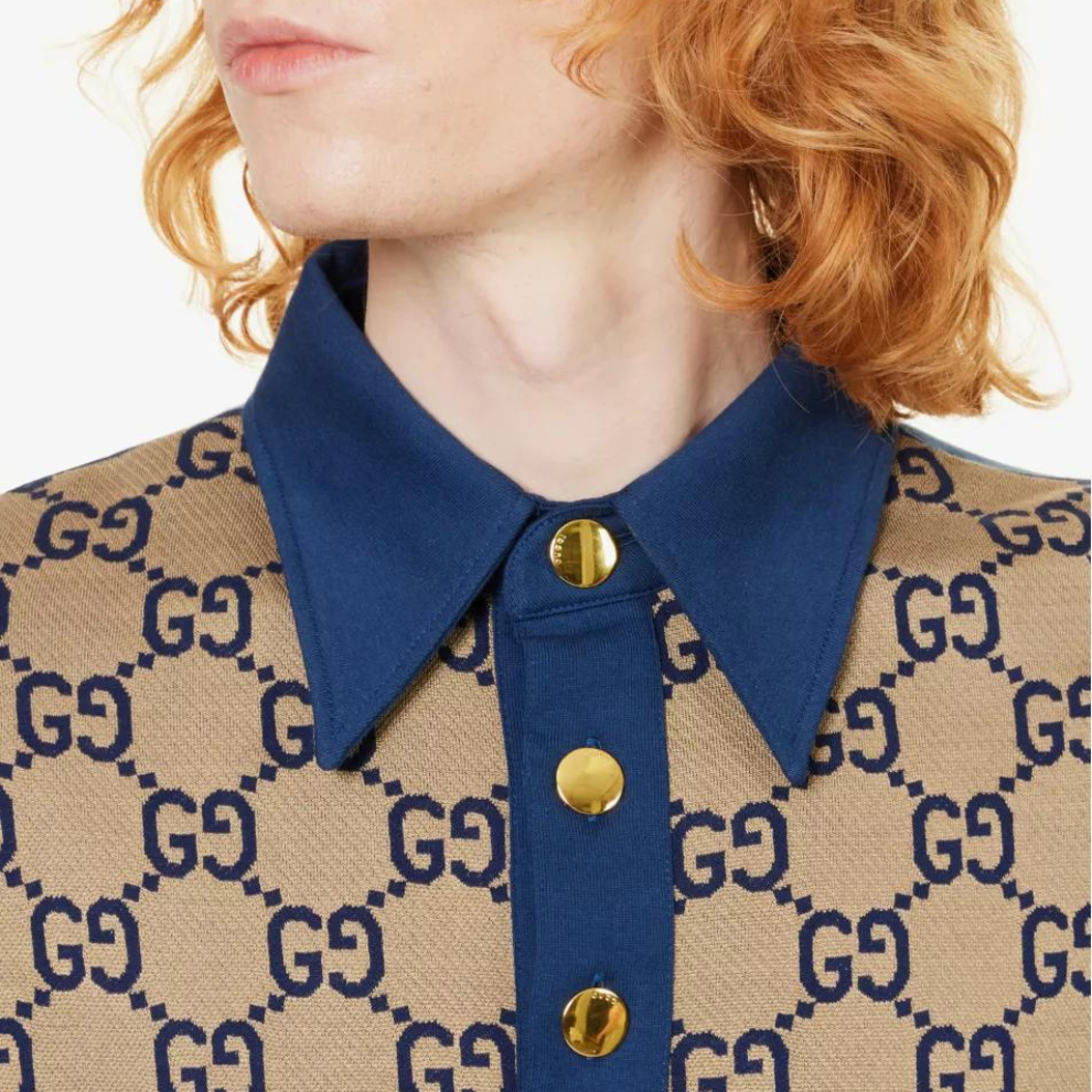 GUCCI Monogram contrast-trim silk and cotton-blend polo shirt