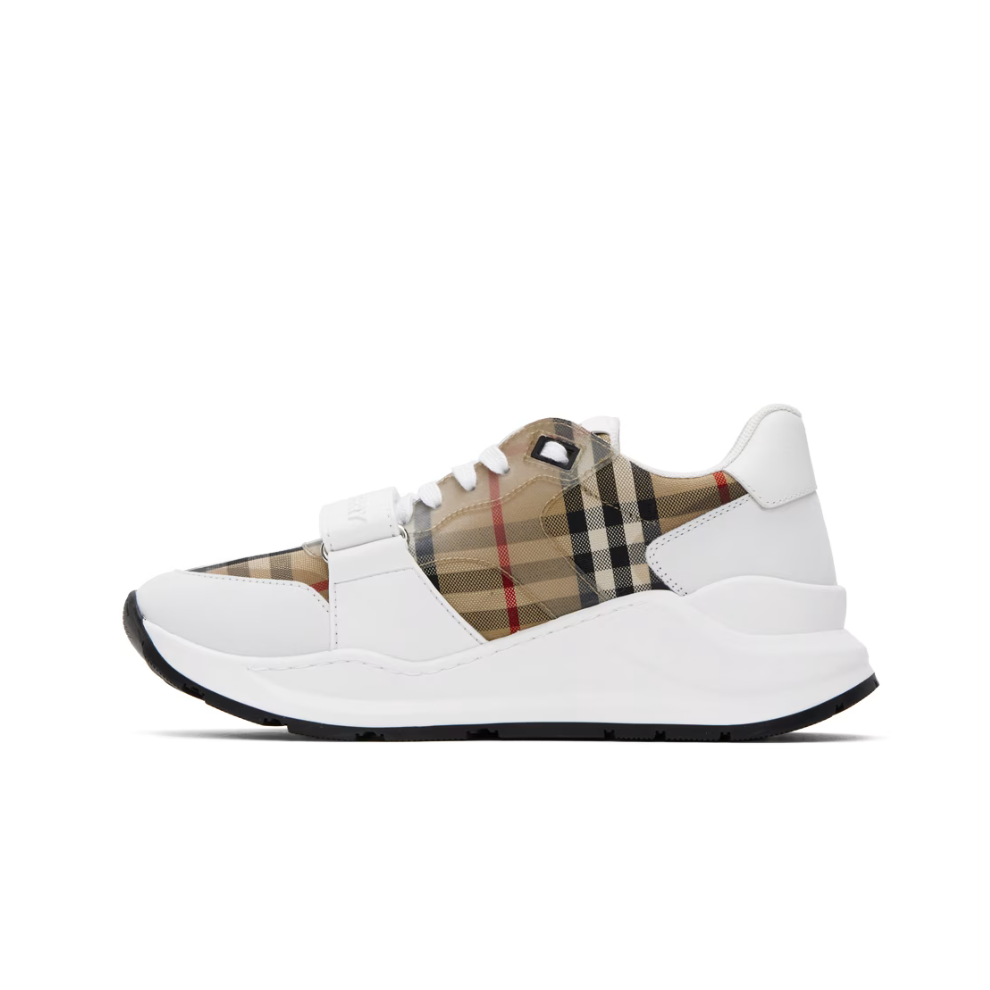 BURBERRY Tan & White Check Sneakers