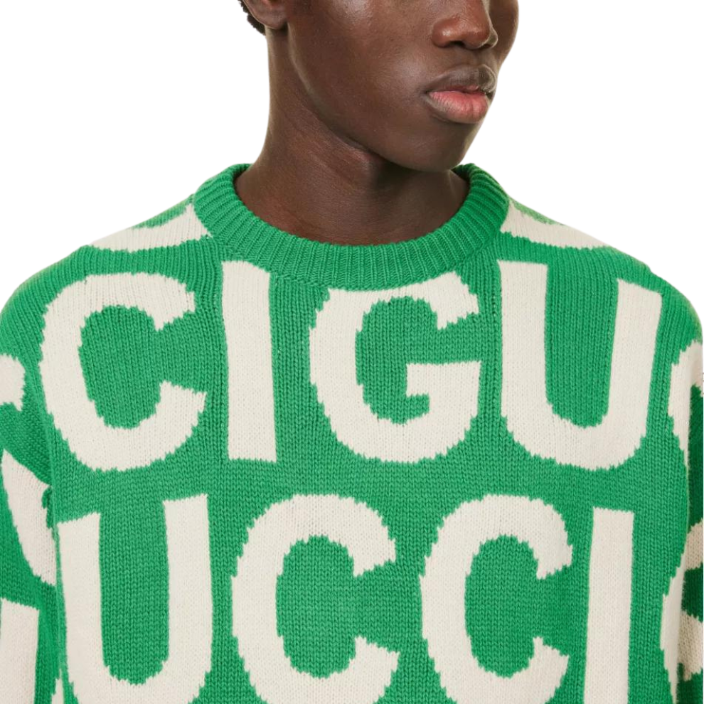 GUCCI Logo-intarsia relaxed-fit wool-knit jumper
