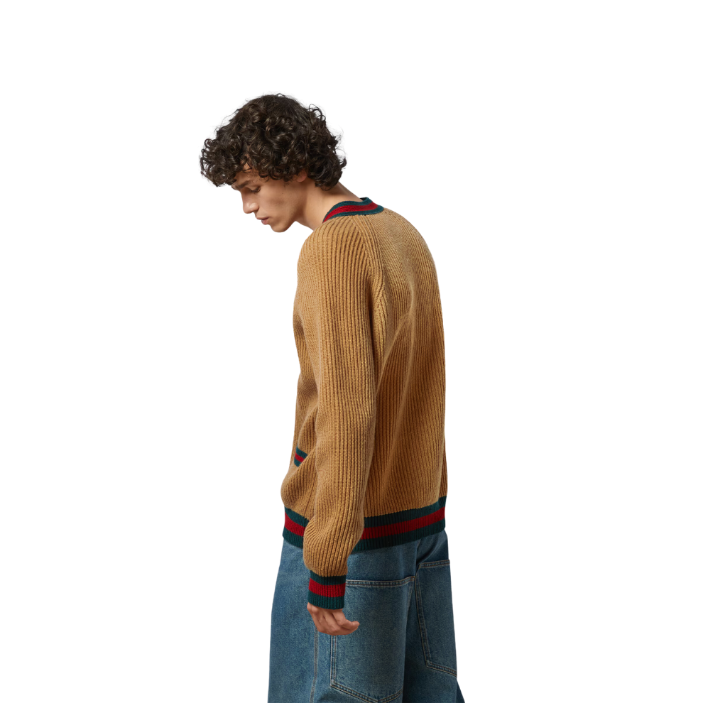 GUCCI KNIT WOOL CARDIGAN WITH WEB