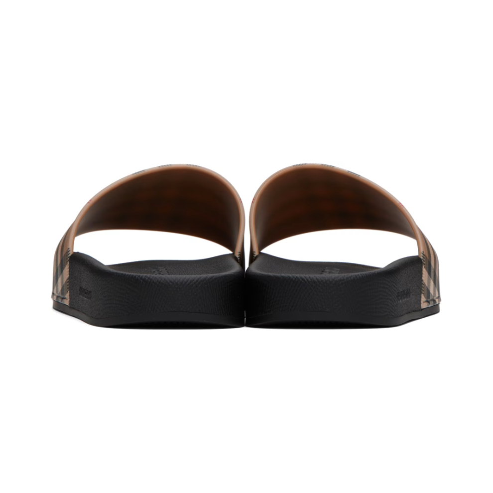 BURBERRY Beige & Black Check Slides