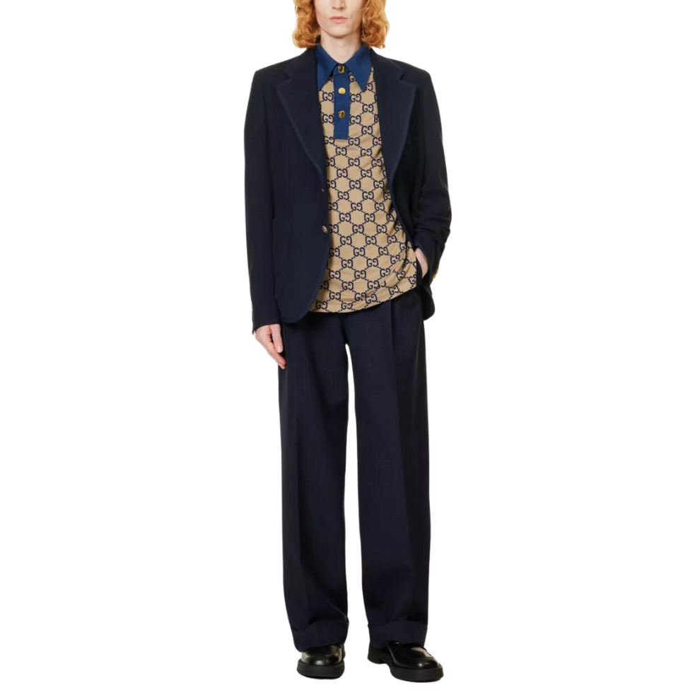 GUCCI Monogram contrast-trim silk and cotton-blend polo shirt