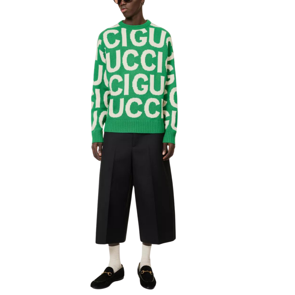 GUCCI Logo-intarsia relaxed-fit wool-knit jumper