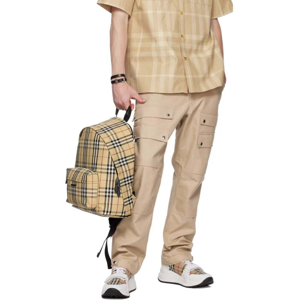 BURBERRY Tan & White Check Sneakers