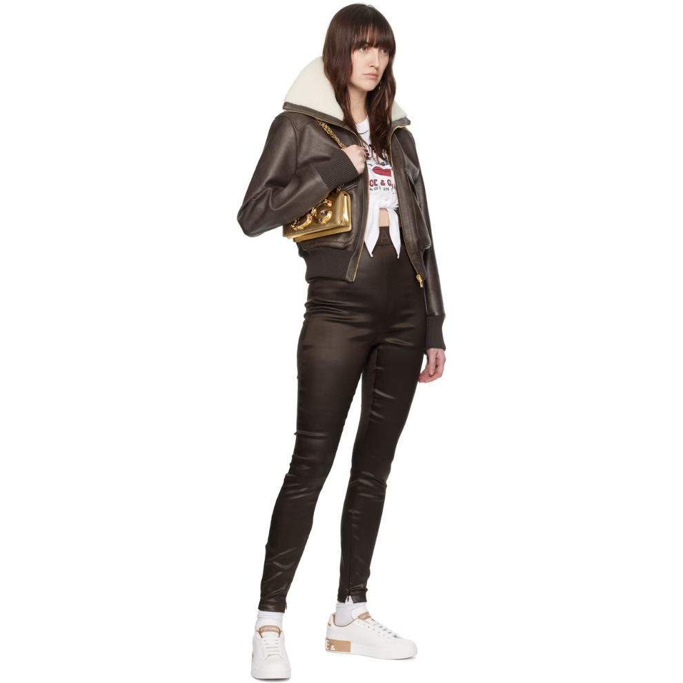 DOLCE & GABBANA White & Gold Calfskin Portofino Sneakers