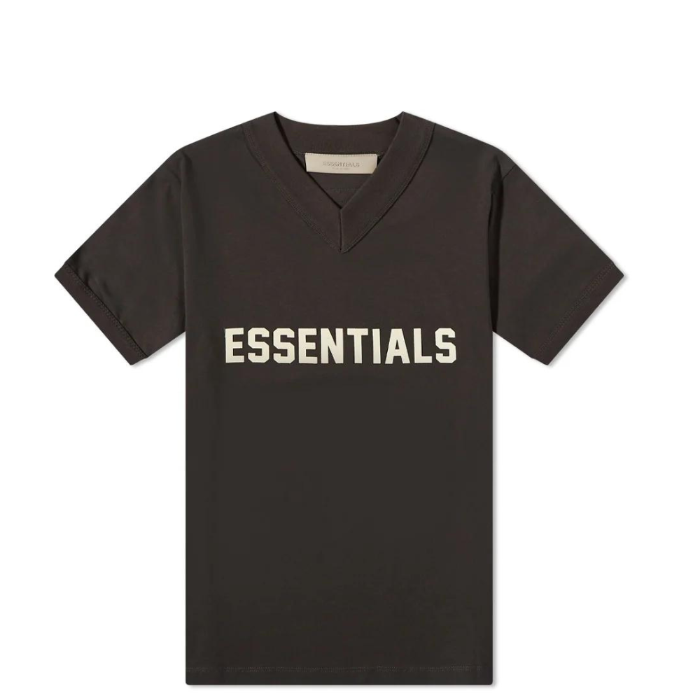 FEAR OF GOD ESSENTIALS V-NECK LOGO TEE IRON - Digital-Shoppers