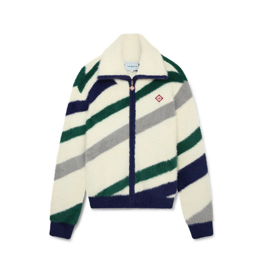Casablanca Diagonal Striped Fluffy Zip Up Jumper